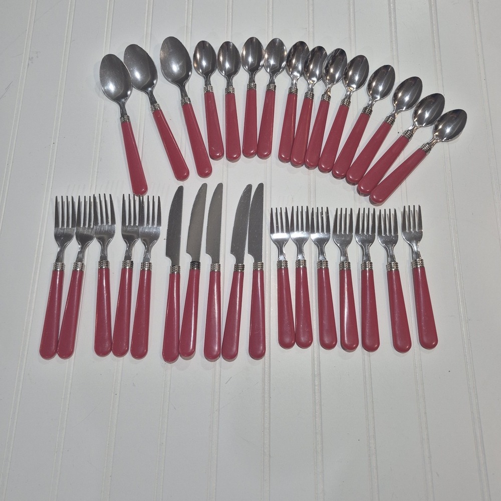 Lot of 32 Red Handle Flatware Stainless China